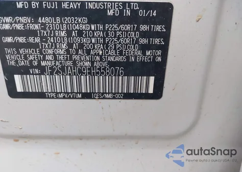 2014 Subaru Forester 2.5I Limited from USA, damaged, VIN JF2SJAHC9EH558076